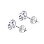 HIGHSPARK 925 Silver Solitaire Screwback Stud Earrings | 92.5 Sterling Silver & Round Brilliant Cubic Zirconia Tops for Men Women | Silver 5mm