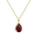 Linawe Ruby Necklace for Women Trendy, Red Crystal Pendant Gold Chain Necklace, Boho Imitation Diamond Cubic Zirconia Birthstone Rhinestone CZ Preppy Costume Jewellery Set