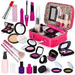 Kidology Makeup Kit Set for Kids - 3-8 Years Girls | 21 Pcs Portable Pretend Play Princess Beauty Set (Not Real Makeup) | Builds Fine Motor Skills | Non-Toxic Mess-Free Suitcase | Gift for Girls