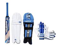 CW Trainer Red Blue Wooden Cricket kit for All Age Groups Kashmir Willow Cricket Bat Size 3-6 Cricket Glove Kit for Boys - Senior Men Full Size Left & Right Hand Kit (3 for 5-7 Yr, Right Blue)