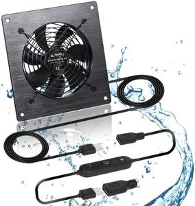 xiaoqijia USB 120MM Cabinet Fan 5V Quiet Cooling Fan DC 12V IPX5 Waterproof Fan System 6" with 10 Speed Control, for Home Theater AV Cabinet,Server Cabinet,Dog kennels,Greenhouse Cooling