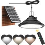 Lixada Solar Powered Pendant Lamp Outdoor IP66 Waterproof Hanging Lights with Remote Controller Garage Light 3 Color Temperatures Dimmable Courtyard Lamp for Barn Farm Garden Yard Patio