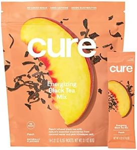 Cure Peach Tea Energizing Hydration Mix - Natural Energy Drink with Electrolytes and Caffeine | Made with Coconut Water | No Added Sugar | Vegan | Pouch of 14 Energy Packets - Peach Tea
