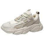 Jamron Mens PU + Mesh Sport Shoes Fashion Chunky Sneakers Height Increasing Trainers Beige SN071023 UK9.5