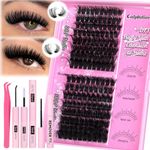 Calphdiar Individual Eyelashes Kit 80D+100D Cluster Lashes Kit Fluffy Volume Lash Extensions 12-18MM Eyelash Extension Kit with Lash Bond and Seal and Remover Tweezers DIY D Curl Eyelash Clusters