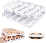 60 Egg Holder for Refrigerator, Auto Rolling Egg Dispenser 2 Tier Egg Organizer with Time Scale, 5 Rows Egg Organizer for Refrigerator Large Capacity Automatic Egg Roller for Fridge Countertop (White)