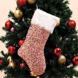 Drawelry Christmas Socks Pink Sequin Stockings: Customized Red White Silver Family Decor Hanging Ornament for Fireplace Xmas Season Elk Glowing Sequin Santa Snowflake Pine Party Decorative