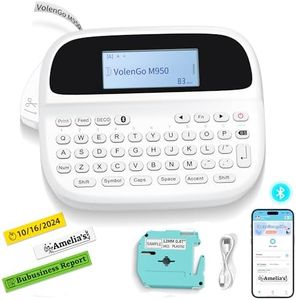 VolenGo M950 Ptouch Label Maker Machine, Rechargeable Portable Labeler Machine with Tapes 12mm White, Bluetooth Handheld Label Printer, Backlit Inkless Labeling Maker for Office School Home