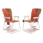 SunnyFeel Lightweight Folding Beach Chair - Heavy-Duty 300lb Capacity with Cup Holders & Retro Design for Adults, Portable Lawn Chair, Foldable Camping Chair for Outdoor Relaxation (Orange Leaf)