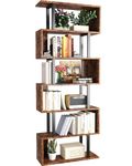 Yusong Geometric Bookcase, S Shaped Bookshelf 6-Tier Book Shelves for Bedroom, Modern Wood Decorative Display Shelf Tall Book Case for Home Office, Brown