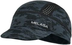 MELASA Cycling Cap, Cooling Skull Cap Helmet Liner with Sun Visor, Sun Protection Running Beanie Bike Cap for Men Women Under Helmet(Moire Black)