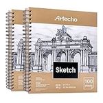 Artecho 9x12" Sketch Book, 100 Sheets (60 lb/90gsm), Spiral Bound, Art Supplies Sketch Pad, Durable Acid Free Drawing Paper, Ideal for Kids & Adults, Natural White, Pack of 2