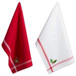 DII Cotton Christmas Holiday Dish Towels, 18x28" Set of 2, Decorative Oversized Embellished Kitchen Towels, Perfect Home and Kitchen Gift-Holly & Mistletoe