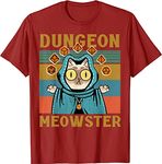 AHAQU Dungeon Meowster Funny Nerdy Gamer Cat Vintage Game T-Shirt (Red,M)