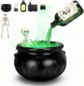 Halloween Decorations Indoor - Cauldron Halloween Decor with Magic Floating Potion Bottles and Diffuser, Black Plastic Witches Bowl Party Decoration for Spooky Vintage Home Room Table