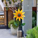 Wind Spinner Outdoor,Sunflower Metal Wind Sculptures with Stake, Vibrant Spinning Iron Windmill Stake for Garden Decor, Yellow, 25x116x5cm