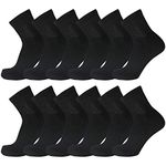 Big and Tall Diabetic Cotton Neuropathy Ankle Socks, King Size Mens Athletic Socks (13-15, Quarter Black) - 12 pairs