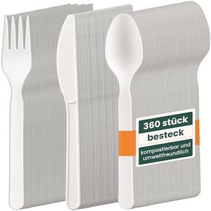 HAAGO 360 Stück wiederverwendbares Besteckset (120x Messer, 120x Gabeln, 120x Löffel, weiß) - Ideal für Catering & Hochzeiten