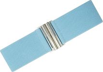 Ro Rox Florence Vintage Belt | Elasticated Belt For Women | Retro Wide Belt | Nurse 50's Style Belt | Belt With Stretch | Ladies Belts For Dresses With Silver Buckle, Sky Blue, M