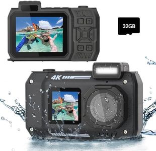 4K Underwater Camera 33 FT Waterproof Camera with Dual Screens Selfie Digital Camera Built-in 2500 mAh Battery 48MP Autofocus Waterproof Digital Camera for Snorkeling with 32 GB Card,18x Zoom,Grey