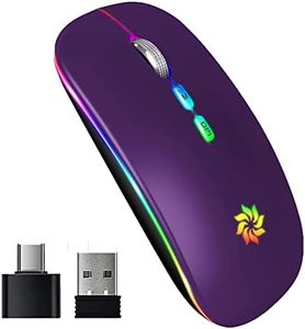 KBCASE LED Wireless Mouse Slim Silent Mouse 2.4G Rechargeable Wireless Computer Mouse Wireless Mouse for Laptop, MacBook, iPad, Chromebook, with USB & Type-c Receiver
