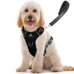 TUFFDOG Easy-Fit Dog Harness Medium - Fast Release Neck Clip, Premium Padded Reflective No Pull Harness with Control Handle, Adjustable Step-in Dog Vest Plus Free Matching Lead (M, Raven Black)