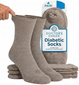 Doctor's Choice Diabetic Socks for Men, Seamless Crew Socks with Non-Binding Top, Provides Extra Comfort for Gout, 4-Pairs, Tan, Large, Size 10-13