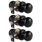 Probrico Black Passage Door Knobs, Stainless Steel Interior Door Knobs, Keyless Door Knobs for Hallway, 3 Pack