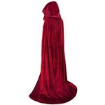 MAKFORT Velvet Hooded Cloak Halloween Cape Cosplay Costume for Witch Wizard Magician Christmas Fancy Role Play Dress Adult Burgundy 150 CM