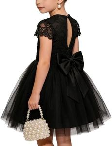 GRACE KARIN Flower Girl Dress Big Bow Black Princess Wedding Gown Size 7