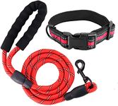 NEOMART Collar and Leash for Large Medium Small Dog Pet Personalized Dog Collars for Waist Leash for Dog Walking Comfortable Padded Handle 5 ft Long - Soft and Adjustable (Large, Red)