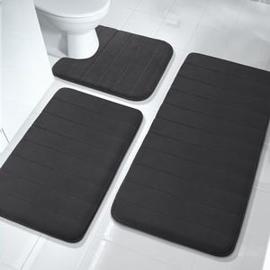 Yimobra 3 Pieces Bath Mat Set, Extra Large Memory Foam Bathroom mats 44.1x 24 Inches, Bathroom Rugs, Contour Toilet mat, Non-Slip, Soft, Water Absorbent,Dry Quickly, Machine Washable, Black