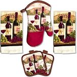 Wine Bottle Kitchen Decor 5 Piece Linen Set