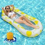 SOLDTRUE Inflatable Pool Raft Lounger with Lemon Pattern | Relaxing Mesh Cooling Bed | Durable & Comfortable Water Hammock for Adults & Kids | Summer Swim Accessory Air Pump Included (1 Pcs.)