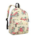 Kono Women Casual Daypack Backpack for Teenagers Students Girls Rucksack All-Over Flowers Polka Dots Printed Canvas School Bag Bookbag with Front Pocket