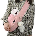 NATUYA Pet Sling Carrier for Puppy Small Dogs and Cats, Hands Free Adjustable Padded Shoulder Strap Soft Puppy Cat Carry Bag Zipper Pocket Safety Belt Pet Papoose Bag (Pink, Canvas)