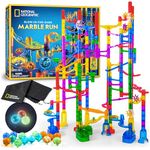 National Geographic Glowing Marble Run – 150-Piece Construction Set with 30 Glow-in-The Dark Glass Marbles, Mesh Storage Bag, Great Creative STEM Toy for Girls and Boys