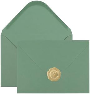 50 Pieces Sage-Green A7 Envelopes with Gold Stickers Greeting Card Envelopes 5.24 x 7.24 Inches for 5 x 7 Wedding Invitation Cards, Greeting Cards, Birthday Baby Shower Invitations