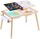 VEVOR Sensory Table for Toddlers, Kids Activity Table with 3 Foldable Storage Bins & Paper Roll Holder, Indoor/Outdoor Play Sand and Water Table, Wooden Kids Sensory Drawing Table, Gift for Boys Girls