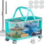 RinseWise Gen 2 Smart Mop Bucket – 2025 with Wringer on Wheels,Clean & Dirty Water Separation,Spin Mop and Bucket with 6 Reusable Mop Heads, 360° Swivel Wheels for Home Cleaning-Blue