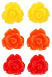 bluebubble ROSE BUD Earrings - Set of 3 Pairs 10mm Rose Earrings on Gift Card (Citrus Zest - Sunshine Yellow, Orange & Red)