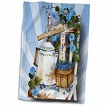 3dRose "Garden Chair And with Pretty Blue Flowers And Tea Pot, And Basket Of Blueberries Towel, Multi-Colour, 15 x 22-Inch