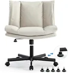 LEAGOO Criss Cross Chair with Wheels, Genuine Leather Armless Cross Legged Office Chair, Comfy Desk Chair, Modern Swivel Height Adjustable Computer Task Chair, Wide Seat Cute Chair for Home Office