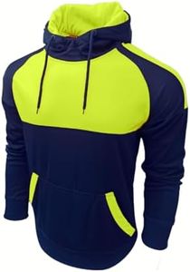 Mens Hi Vis Pull Over Hoodie Work Safety Jumper Jacket Sweatshirt Athletic Sports Apparel (AU, Alpha, Large, Regular, Regular, Navy Yellow)