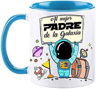 FUNNY CUP Taza Día del Padre. Al Mejor Padre de la Galaxia. Regalo Divertido para papás. Ideal Mensaje Padre. Taza de Color (Azul)