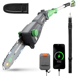 WORKPROX Cordless Pole Saw with Battery, 20V 4.0Ah Battery Powered 8 Inch Electric Pole Chainsaw, 4000mAh Power Bank with Quick Charge 3.0, Lightweight, 15 FT Max Reach Pole Saw for Tree Trimming