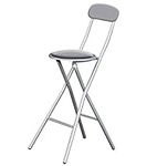 HOMION Colourful Folding Breakfast Round Padded Bar High Chair Stool Kitchen Party Office Stool Seat (Grey)