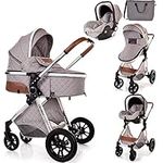 3 in1 Baby Pram with Car Seat Lightweight Buggy Foldable Stroller Pushchair Baby Travel System Newborn Toddlers 0-36 Months (Light Grey)