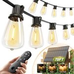 addlon 78FT(72+6) Solar Lights Outdoor Waterproof, String Lights Outdoor Solar power with Remote & USB Port 24+2 LED Shatterproof Bulbs 3 Light Modes,Dimmable &Timable Solar Light for Camping Backyard