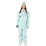 WOWULOVELY Women's Ski Suit One Piece Waterproof Windproof Snow Jumpsuit Winter Insulated Snowboarding Jumpsuit with Hoodies(Green,X-Large)